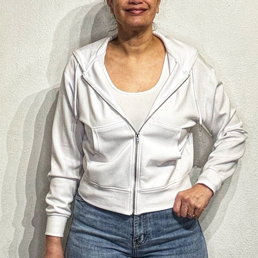 If It Were Me White Full Zip Crop Hooded Jacket Sz S